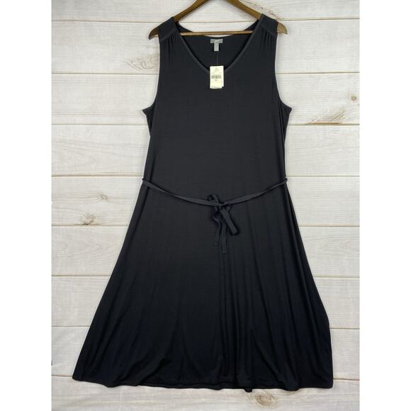 J Jill Dress Sz XL Black Stretch Midi Belted Sleeveless Soft Knit V Neck NWT - Picture 1 of 9